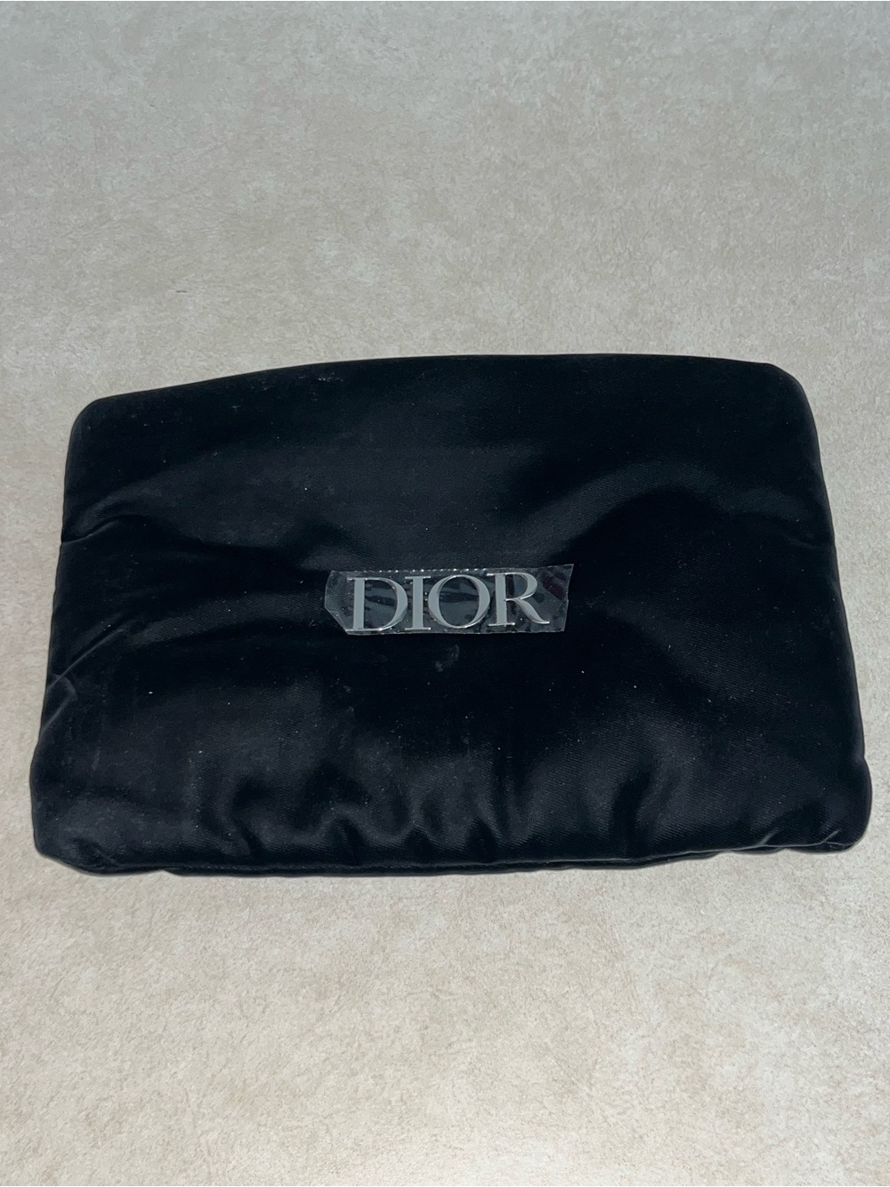 DIOR Cosmetic Bag Black with Silver Metallic Dior Emblem Logo